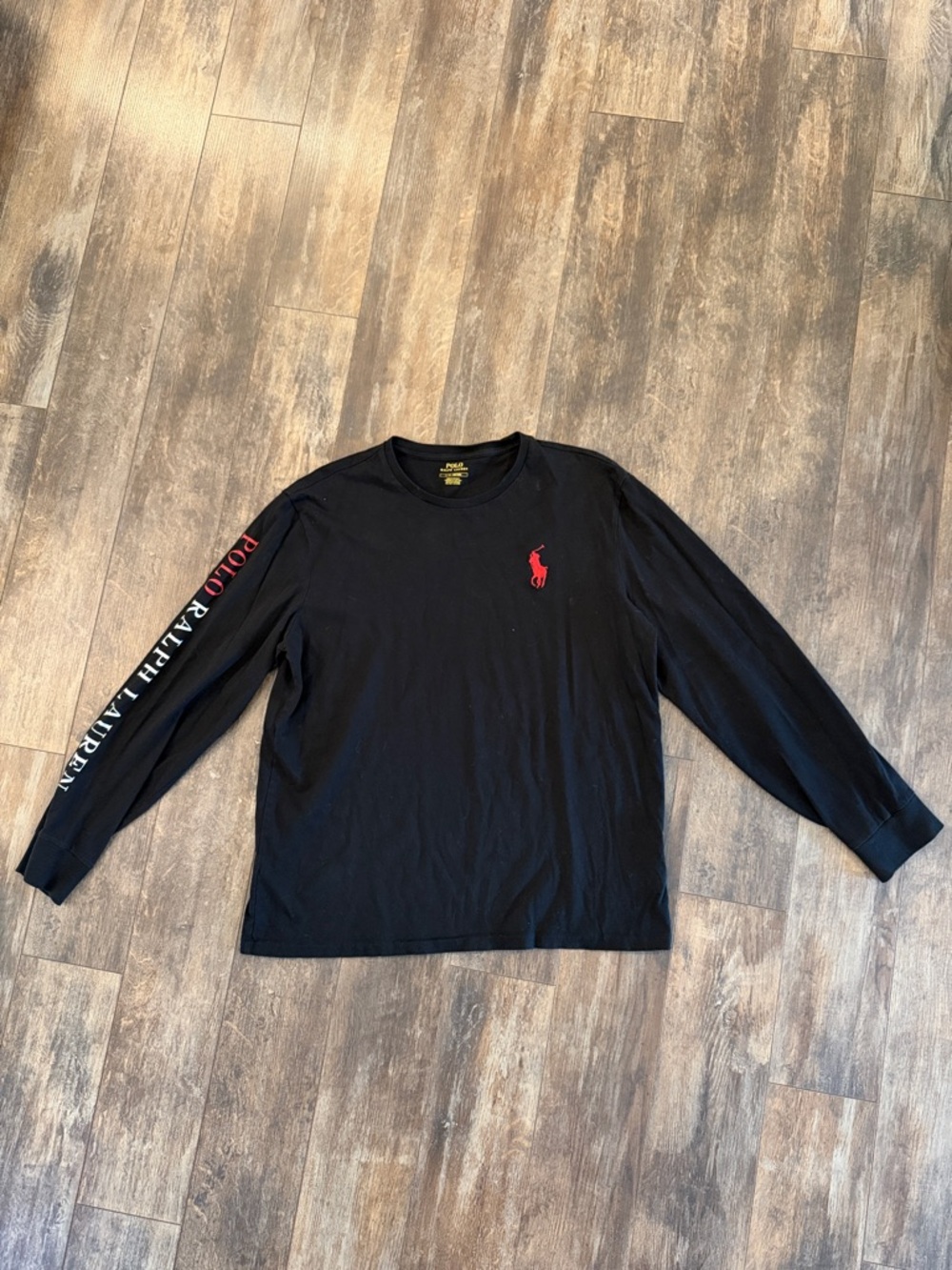 Polo by Ralph Lauren Black Long-Sleeve Tee with Red Pony and Sleeve Script